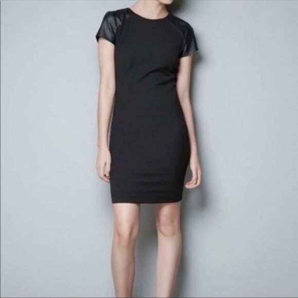 Zara Black Mini Dress Faux Leather Cap Sleeve - Picture 1 of 4